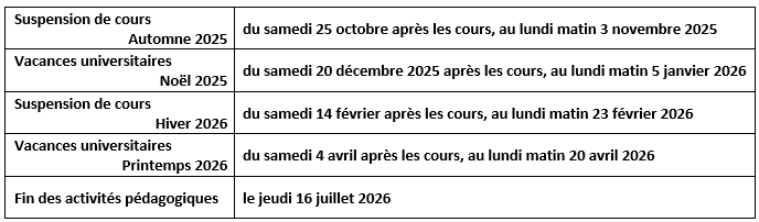 Calendrier p��dagogiques 2025-2026